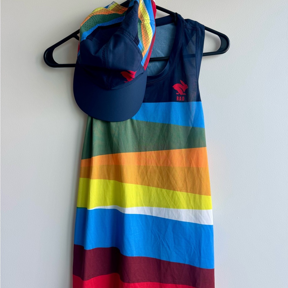 RAD Rabbit Women's Colorful Striped Tank Top & running hat
